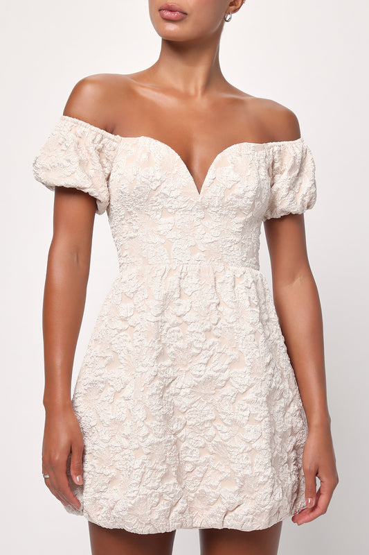 LULUS AVERY JACQUARD PUFF SLEEVE MINI DRESS - Devine 23