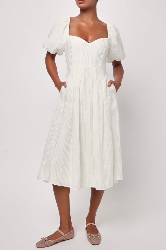 LULUS MELODY PUFF SLEEVE MIDI DRESS - Devine 23